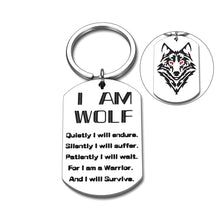 Load image into Gallery viewer, Fashion Wolf Keychain Inspirational Dog Tag Wolf Lover Fans Never Give up Jewelry Gifs Birthday Keyring Presents for Friend Teen Son Daughter Hubby Soldier Teammate Christmas Graduation