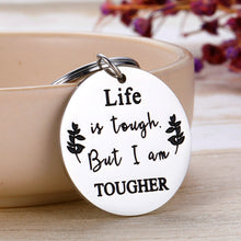 Load image into Gallery viewer, Cancer Awareness Keychain Cancer Survivor Gift for Men Women Recovery Jewelry Cancer Fighter Depression Prevention Awareness Inspirational Gift Life is Tough But I Am Tougher