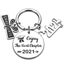 Load image into Gallery viewer, Graduation Keychain Gifts for Class 2021 Boys Girls Graduation Key Chain from High School College Gift Enjoy The Next Chapter Key Ring for Him Her Sons Daughters Students Graduates from Mom Dad