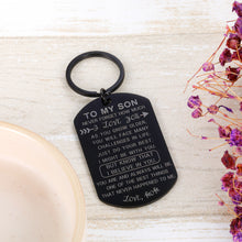 Load image into Gallery viewer, Inspirational Gif to Son from Mom Stepmother I Love You Keychain Birthday Encouragement Graduation Valentines Back to School Going Away Gif Keyring for Teen Boys Stepson Teenage Men Him Black
