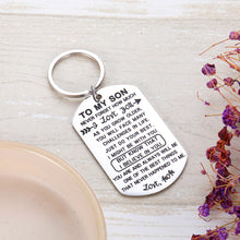 Load image into Gallery viewer, Inspirational Gif to Son from Mom Stepmother I Love You Keychain Birthday Encouragement Graduation Valentines Back to School Going Away Gif Keyring for Teen Boys Stepson Teenage Men Him Silver