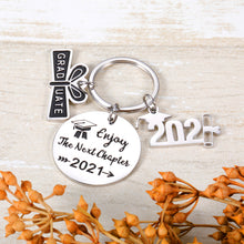 Load image into Gallery viewer, Graduation Keychain Gifts for Class 2021 Boys Girls Graduation Key Chain from High School College Gift Enjoy The Next Chapter Key Ring for Him Her Sons Daughters Students Graduates from Mom Dad