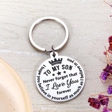Load image into Gallery viewer, To My Son Keychain from Mom Dad Inspirational Birthday Graduation Back to School Wedding Gifts for Son Stepson Teen Boys Kid Men Never Forget That How Much I Love You Key chain