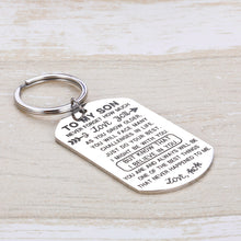 Load image into Gallery viewer, Inspirational Gif to Son from Mom Stepmother I Love You Keychain Birthday Encouragement Graduation Valentines Back to School Going Away Gif Keyring for Teen Boys Stepson Teenage Men Him Silver