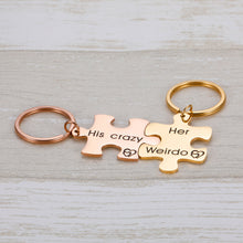 Load image into Gallery viewer, Couple Keychain Set Gifts for Husband Wife Boyfriend Girlfriend His Crazy Her Weirdo 2PCS Set Birthday Valentines Day Wedding Key Chain for Women Men Anniversary Present for Boys Girls