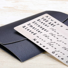 Load image into Gallery viewer, Metal Wallet Insert Card for Son Gift from Mom Inspiration Gifts Never Give Up Encouragement Wallet Card Insert Graduation Birthday Christmas Gift for Men Women Boys Girls Best Friends Students Teens