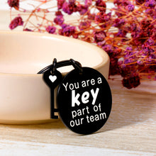 Load image into Gallery viewer, Cute Team Gifts Keychain for Coworkers Colleagues Partners Team Members Gifts for Appreciation Promotion Retiring Leaving Away Farewell Goodbye Gifts for Leaders Captain Key Part of Our Team Key Ring
