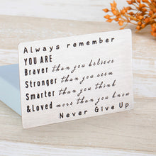 Load image into Gallery viewer, Metal Wallet Insert Card for Son Gift from Mom Inspiration Gifts Never Give Up Encouragement Wallet Card Insert Graduation Birthday Christmas Gift for Men Women Boys Girls Best Friends Students Teens