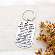 Load image into Gallery viewer, Inspirational Gif to Son from Mom Stepmother I Love You Keychain Birthday Encouragement Graduation Valentines Back to School Going Away Gif Keyring for Teen Boys Stepson Teenage Men Him Silver