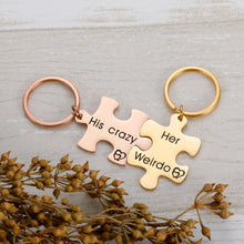 Load image into Gallery viewer, Couple Keychain Set Gifts for Husband Wife Boyfriend Girlfriend His Crazy Her Weirdo 2PCS Set Birthday Valentines Day Wedding Key Chain for Women Men Anniversary Present for Boys Girls