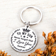 Load image into Gallery viewer, To My Son Keychain from Mom Dad Inspirational Birthday Graduation Back to School Wedding Gifts for Son Stepson Teen Boys Kid Men Never Forget That How Much I Love You Key chain