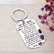 Load image into Gallery viewer, Inspirational Gif to Son from Mom Stepmother I Love You Keychain Birthday Encouragement Graduation Valentines Back to School Going Away Gif Keyring for Teen Boys Stepson Teenage Men Him Silver