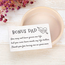 Load image into Gallery viewer, Bonus Dad Gifts Wallet Insert Card from Kids Wife Fathers Day Father-in-Law Day Birthday Wedding Christmas Thanksgiving Day Gifts for Stepdad Bonus Dad Engraved Wallet Card Inserts from Son Daughter