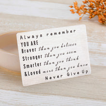 Load image into Gallery viewer, Metal Wallet Insert Card for Son Gift from Mom Inspiration Gifts Never Give Up Encouragement Wallet Card Insert Graduation Birthday Christmas Gift for Men Women Boys Girls Best Friends Students Teens