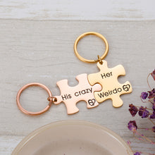 Load image into Gallery viewer, Couple Keychain Set Gifts for Husband Wife Boyfriend Girlfriend His Crazy Her Weirdo 2PCS Set Birthday Valentines Day Wedding Key Chain for Women Men Anniversary Present for Boys Girls