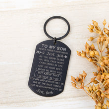 Load image into Gallery viewer, Inspirational Gif to Son from Mom Stepmother I Love You Keychain Birthday Encouragement Graduation Valentines Back to School Going Away Gif Keyring for Teen Boys Stepson Teenage Men Him Black