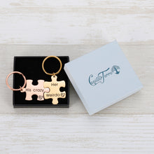 Load image into Gallery viewer, Couple Keychain Set Gifts for Husband Wife Boyfriend Girlfriend His Crazy Her Weirdo 2PCS Set Birthday Valentines Day Wedding Key Chain for Women Men Anniversary Present for Boys Girls
