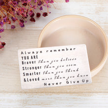 Load image into Gallery viewer, Metal Wallet Insert Card for Son Gift from Mom Inspiration Gifts Never Give Up Encouragement Wallet Card Insert Graduation Birthday Christmas Gift for Men Women Boys Girls Best Friends Students Teens