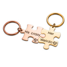 Load image into Gallery viewer, Couple Keychain Set Gifts for Husband Wife Boyfriend Girlfriend His Crazy Her Weirdo 2PCS Set Birthday Valentines Day Wedding Key Chain for Women Men Anniversary Present for Boys Girls