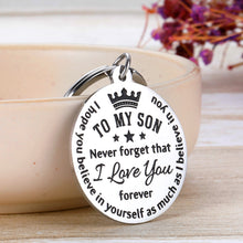 Load image into Gallery viewer, To My Son Keychain from Mom Dad Inspirational Birthday Graduation Back to School Wedding Gifts for Son Stepson Teen Boys Kid Men Never Forget That How Much I Love You Key chain