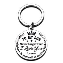 Load image into Gallery viewer, To My Son Keychain from Mom Dad Inspirational Birthday Graduation Back to School Wedding Gifts for Son Stepson Teen Boys Kid Men Never Forget That How Much I Love You Key chain
