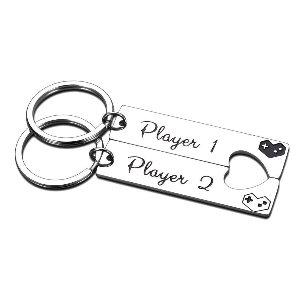 Couple Keychain Gamer Lover Gifts for Boyfriend Girlfriend Husband Wife Fiance Fiancee Player 1 Player 2 Keychain for Him Her Birthday Anniversary Valentine's Day Birthday Jewelry Gifts
