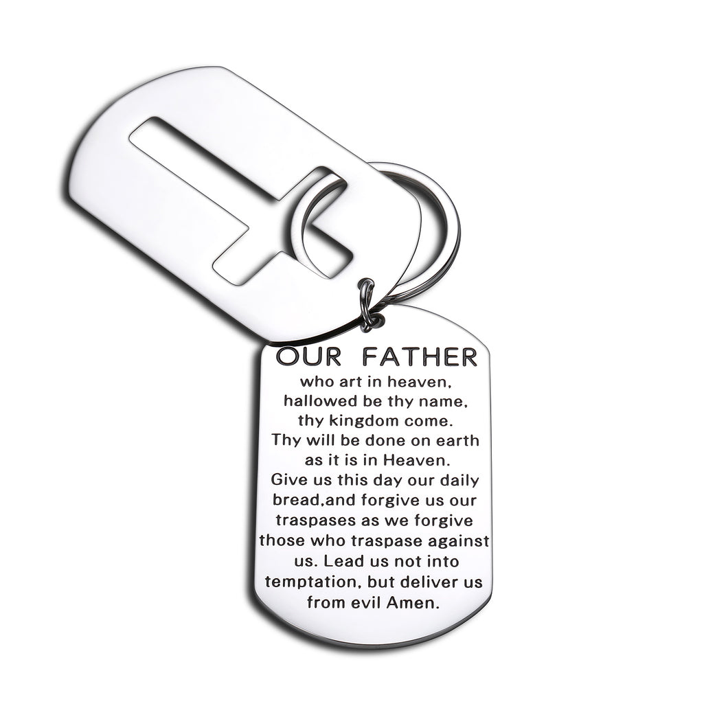 Bible Verse Keychain for Wife Husband Brother Sister Nephew Niece Lords Prayer Cross keychain Family Gif for Father Mother Grandson Granddaughter for Engagement Gathering Baptism