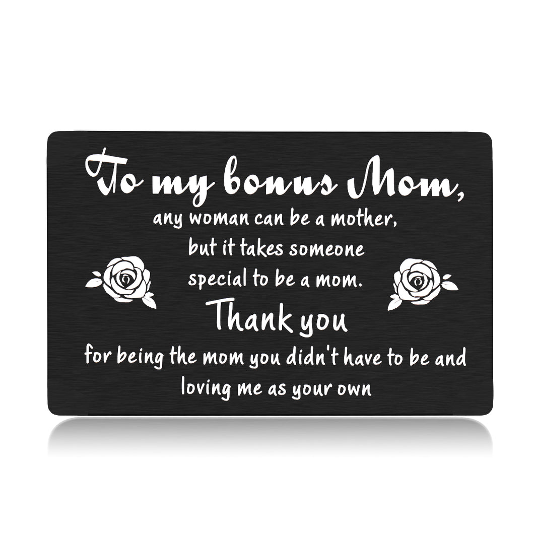 Bonus Mom Gifts Wallet Card Inserts from Daughter Son Mothers Day Birthday Christmas Thanksgiving Appreciation Gifts for mummy mom Metal Wallet Insert Card for Stepmom Gifts from Stepson Stepdaughter