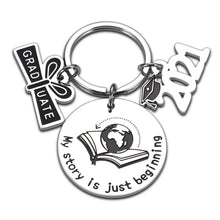 Load image into Gallery viewer, 2021 Graduation Gifts Keychain My Story is Just Beginning Key Ring for Class of 2021 Her Him Graduates High School Nursing School Grads Gifts Best Friends Gifts
