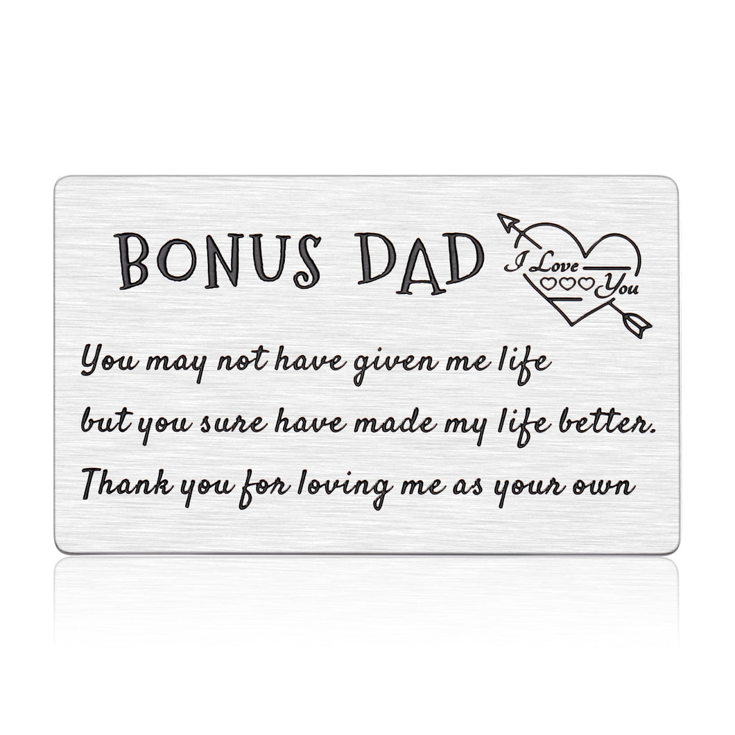 Bonus Dad Gifts Wallet Insert Card from Kids Wife Fathers Day Father-in-Law Day Birthday Wedding Christmas Thanksgiving Day Gifts for Stepdad Bonus Dad Engraved Wallet Card Inserts from Son Daughter