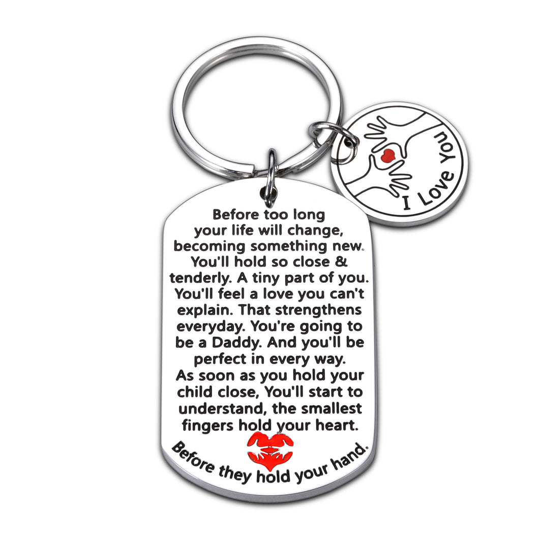 Dad to Be Fathers Day GIF Keychain for Men New Daddy Gifts Baby Shower Gifts Pregnancy Announcement Gifts for Him Daddy First Time Dad Gifts Key Ring