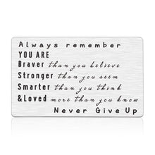 Load image into Gallery viewer, Metal Wallet Insert Card for Son Gift from Mom Inspiration Gifts Never Give Up Encouragement Wallet Card Insert Graduation Birthday Christmas Gift for Men Women Boys Girls Best Friends Students Teens
