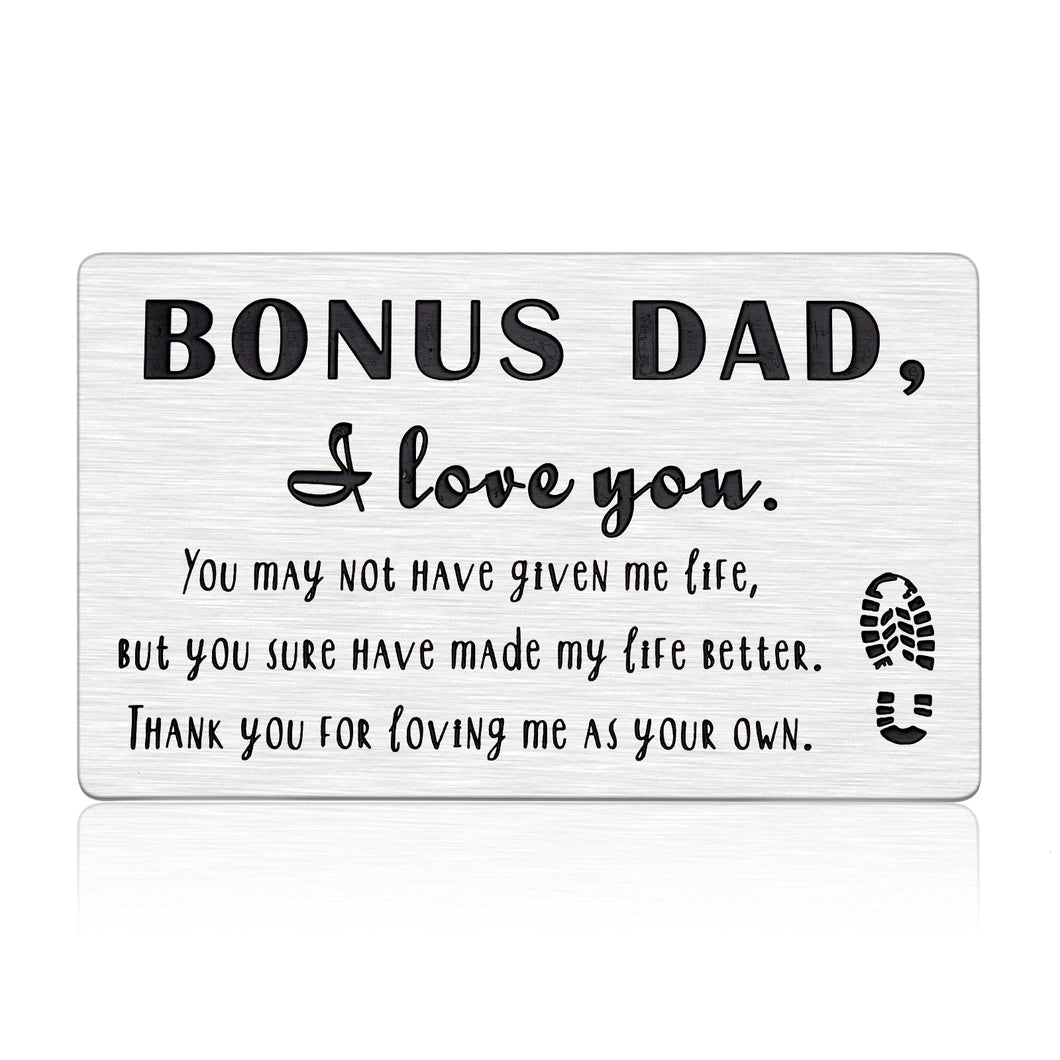 Bonus Dad Gifts Wallet Insert Card from Daughter Son Fathers Day Birthday Wedding Christmas Thanksgiving Day Gifts for Stepdad Bonus Dad Engraved Wallet Card Inserts from Kids