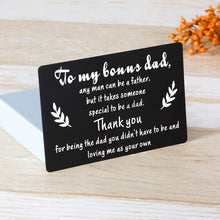 Load image into Gallery viewer, Fathers Day Gif Wallet Card Inserts from Daughter Son Birthday Christmas Thanksgiving Appreciation Father-in-Law Day Gifts for Bonus Dad Stepdad Metal Wallet Insert Card from Stepson Stepdaughter
