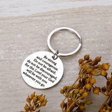 Load image into Gallery viewer, Inspirational Keychain for Son Daughter Graduation Present Keychain Christian Religious Jewelry Be Strong and Courageous Godson Goddaughter Bible Verse Baptisms Quotes Motivational Keyring
