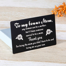 Load image into Gallery viewer, Bonus Mom Gifts Wallet Card Inserts from Daughter Son Mothers Day Birthday Christmas Thanksgiving Appreciation Gifts for mummy mom Metal Wallet Insert Card for Stepmom Gifts from Stepson Stepdaughter
