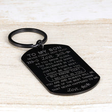 Load image into Gallery viewer, Inspirational Gif to Son from Mom Stepmother I Love You Keychain Birthday Encouragement Graduation Valentines Back to School Going Away Gif Keyring for Teen Boys Stepson Teenage Men Him Black
