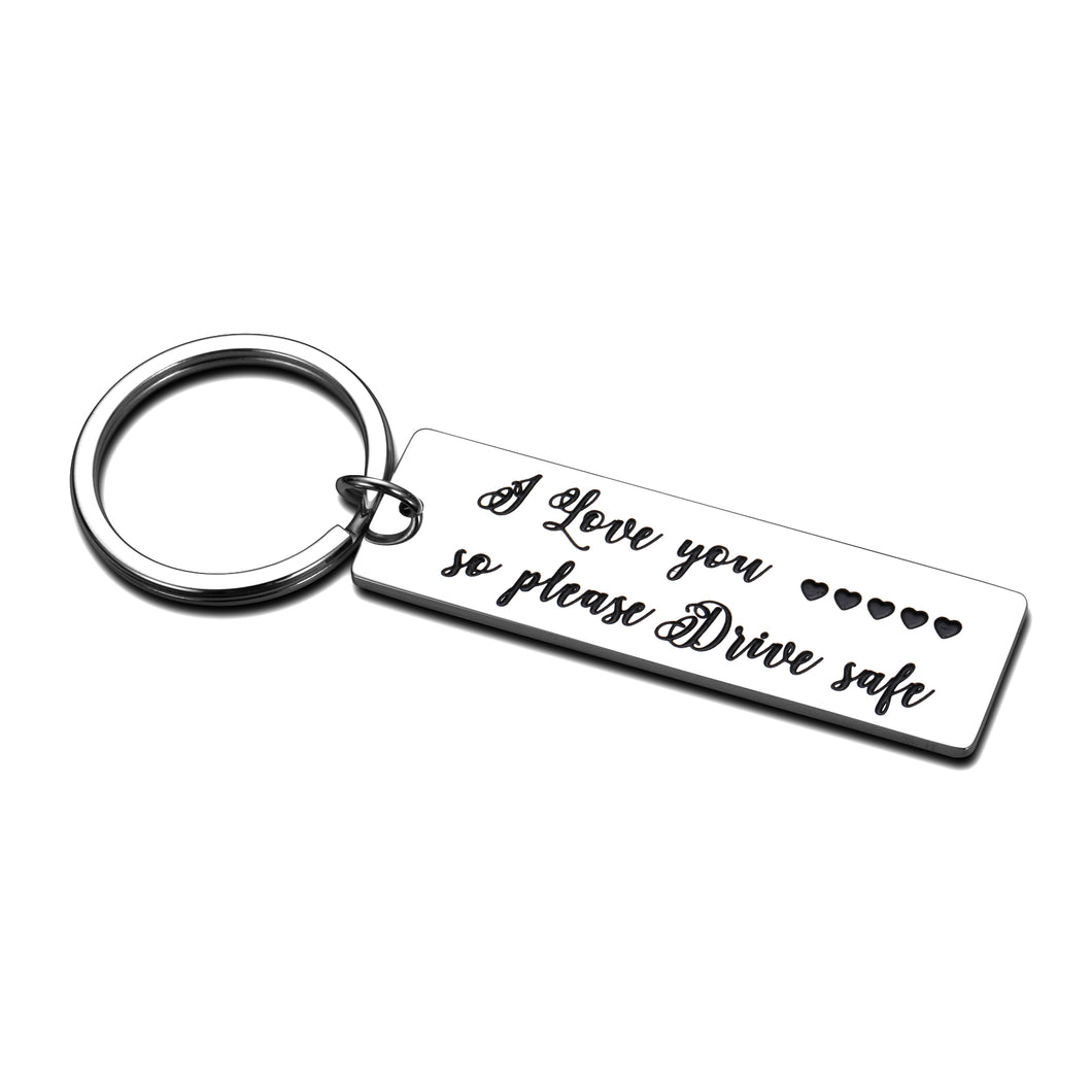 Drive Safe Keychain for boyfriend BF Husband Hubby Father Dad Truck Driver Stocking Stuffer Valentines’ Fathers’ Day 16 Teenager New Driver Going Away Gift for Son Daughter Teens