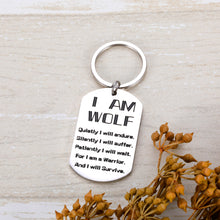 Load image into Gallery viewer, Fashion Wolf Keychain Inspirational Dog Tag Wolf Lover Fans Never Give up Jewelry Gifs Birthday Keyring Presents for Friend Teen Son Daughter Hubby Soldier Teammate Christmas Graduation
