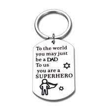 Load image into Gallery viewer, Fathers’ Day Gif Husband Keychain for Daddy Stepdad from Son Daughter Wife Kids Father of The Bride Superhero Gif for Wedding Anniversary Birthday Stocking Stuffers Valentine’s Day Men Him
