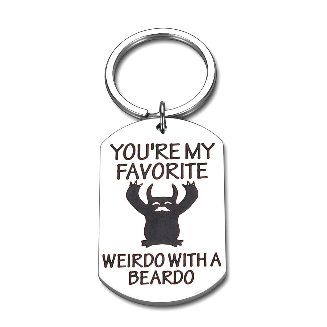 Funny Valentines Day Gifts for Him Men Boyfriend Husband from Girlfriend Wife Cute Weirdo with a Beardo Keychain for Dad Granddad Stepdad from Daughter Fathers Day Anniversary Birthday Gifts Keepsake