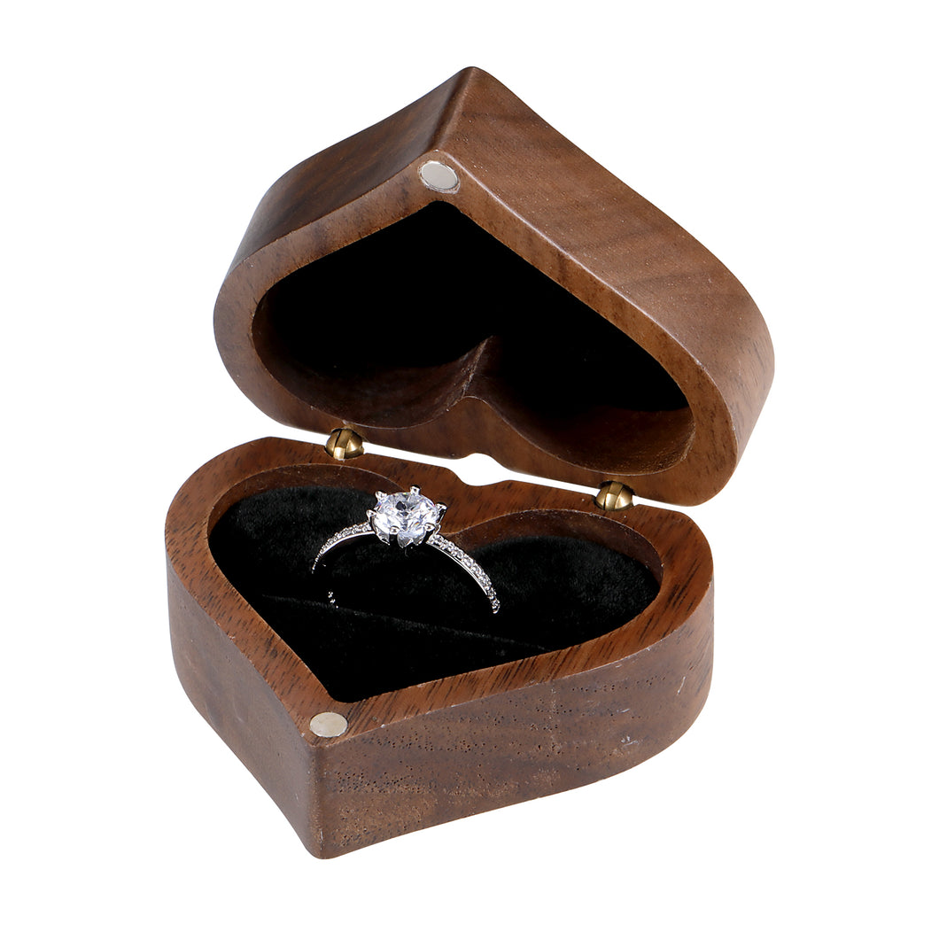 Heart Shaped Wooden Ring Box Magnetic Jewelry Chest Ring Bearer Velvet Soft Interior Gift for Proposal Engagement Anniversary Wedding Ceremony Exchanging Rings Ring Holder Valentines Day Birthday Gift
