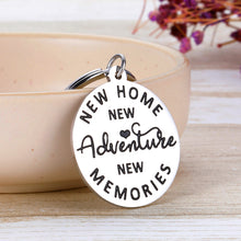 Load image into Gallery viewer, Housewarming Keychain Gift for New Home New Adventure New House Keyring First Home Moving Gift for New House Owner Husband Wife Realtor Closing Jewelry
