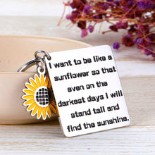 Load image into Gallery viewer, Sunflower Charm Keychain Inspirational Graduation Birthday Christmas Friendship Gifts Encourage Keyring for Sisters Daughters Girl Women Friends I Want to be Like A Sunflower
