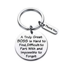 Load image into Gallery viewer, Boss Appreciation Gift Keychain for Supervisor Leader Manager Thank You Mentor Retirement Leaving Birthday Christmas Gifts Goodbye Leaving Gift Keyring for Coworker Colleague Women Men
